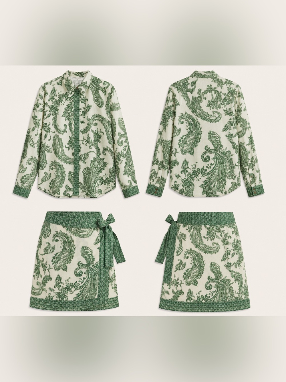 Commense Green Paisley Print Skirt/Shirt Set